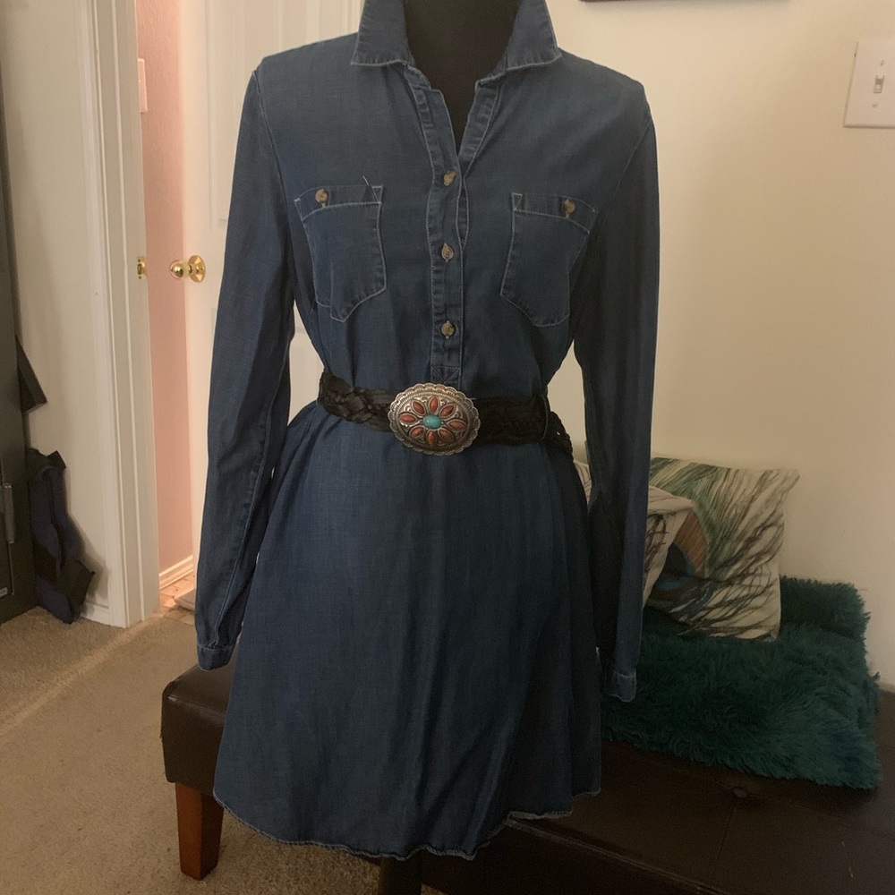 Denim dress.